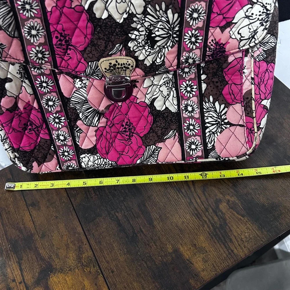 Vera Bradley Mocha rouge Quilted Laptop Messenger Bag Floral Crossbody Briefcase